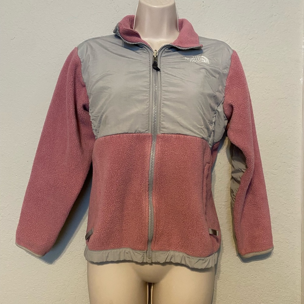 The north face girls rose gold/silver fleece jacket